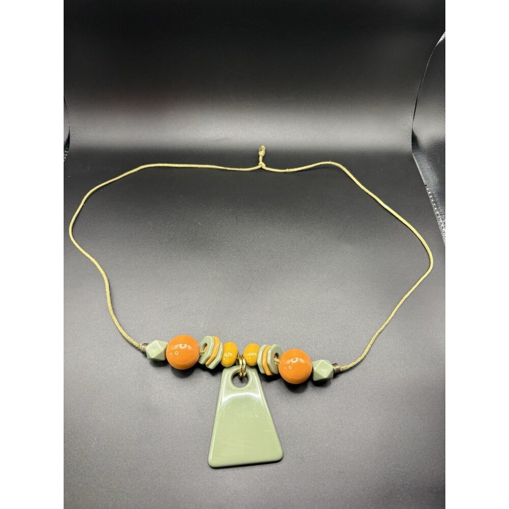 Vintage Lucite Acrylic Geometric Statement Necklace Sage Green Orange Jewelry